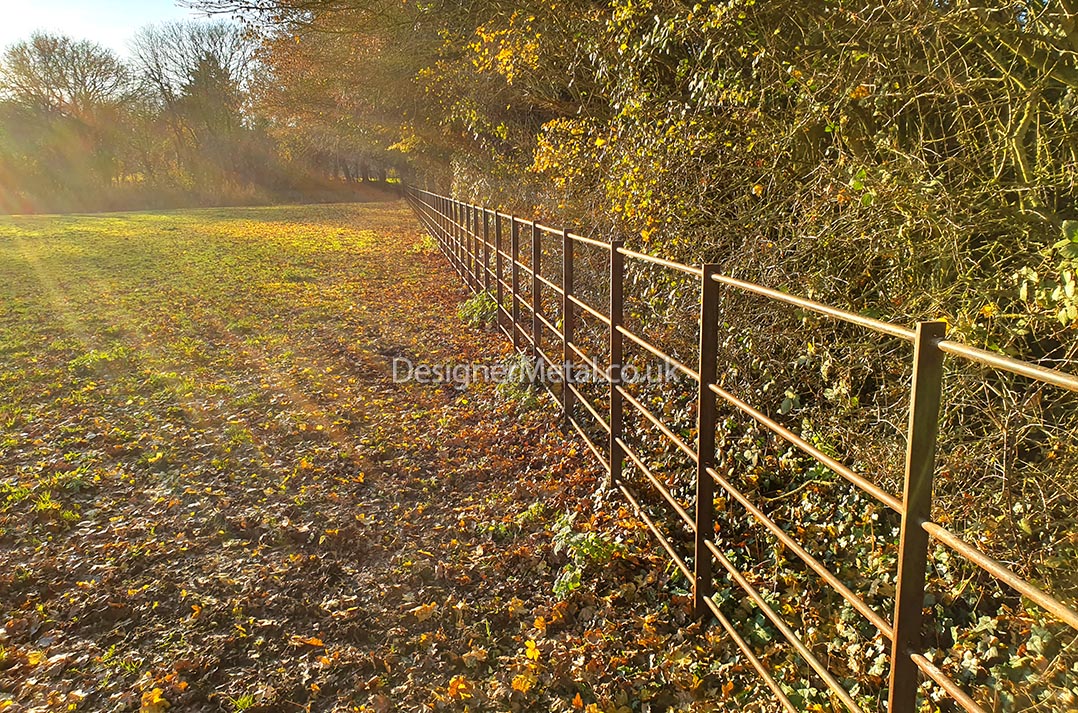 Fencing which has developed a rust finish An installation of fencing which has developed an even rust surface